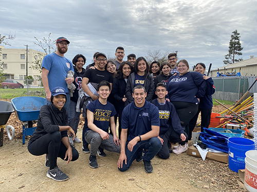 UC Merced students in the Leadership & Service Living Learning Community gather after completing their community service work with The Watershed Project in Richmond.