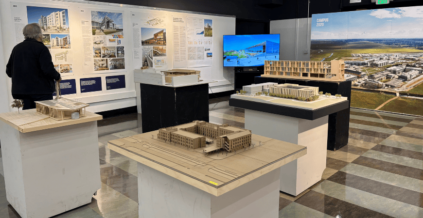 Several UC Merced building models and displays